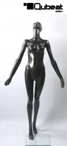 Upward-looking, female mannequin in gloss grey