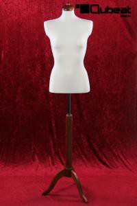 Weibliche Schaufensterpuppe in Beige mit Holzstnder