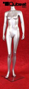Weibliche Schaufensterpuppe kopflos silbern Schaufensterfigur Mannequin