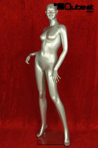 Weibliche Schaufensterpuppe silber Schaufensterfigur Mannequin mit Gesicht