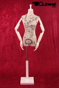 Weibliche Schneiderpuppe, beige mit weier Holzstandplatte