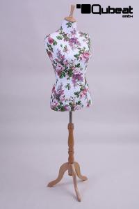 Weibliche Schneiderpuppe mit Blumenmuster und Holzgestell