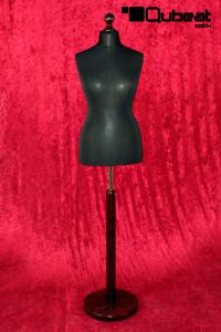 Weibliche Schneiderpuppe, schwarz, mit dunklem Holzstnder